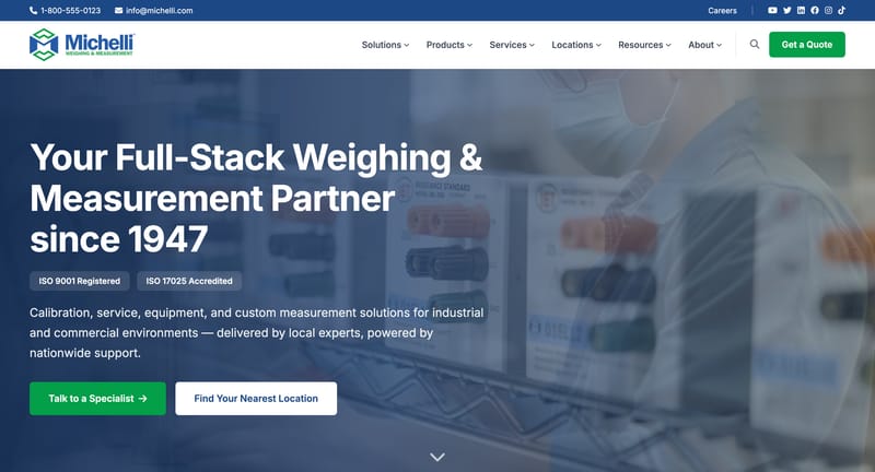 Michelli Weighing & Measurement website homepage