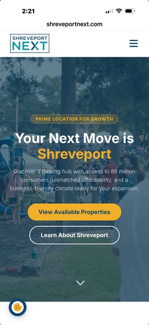 Shreveport Next website iPhone screenshot