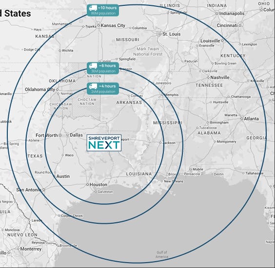 Map showing 86 million consumers reach from Shreveport