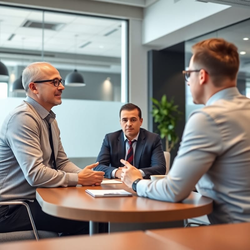 Business mentor consulting with entrepreneur in professional office