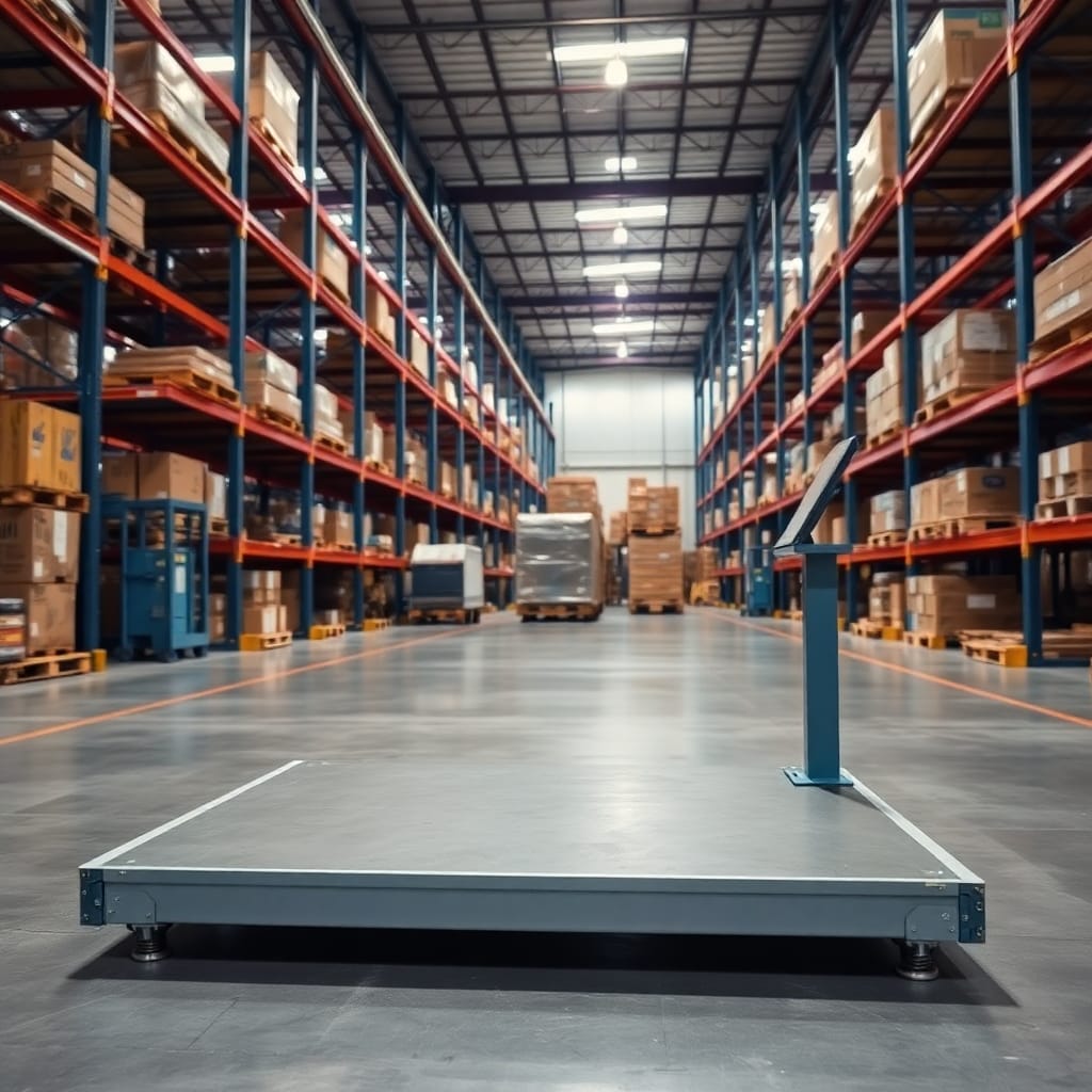 Industrial floor scale platform for weighing drums and containers in warehouse