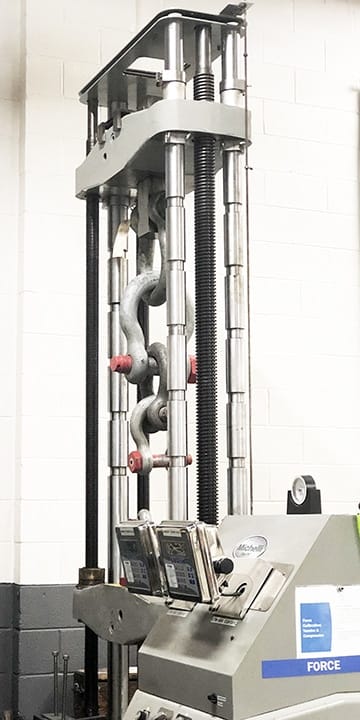 Michelli force calibration workstation with tension and compression test fixtures and certified standards