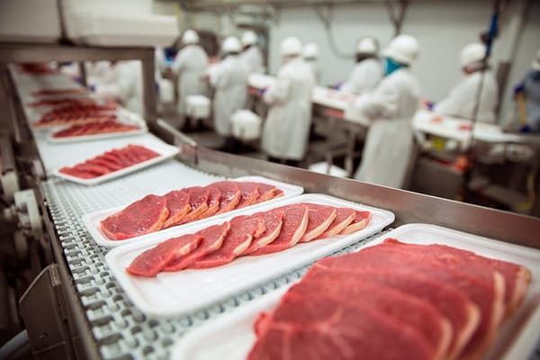 Food and beverage production line using check weighing and batching equipment to verify packages and protect recipes