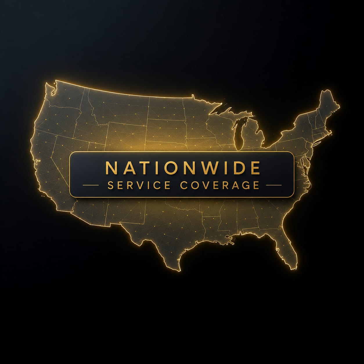 Stylized map of the United States showing national service coverage