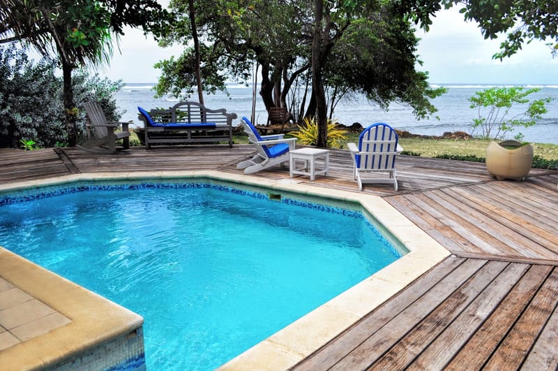 Petit Point Bungalow pool and lagoon views at Tobago Plantations
