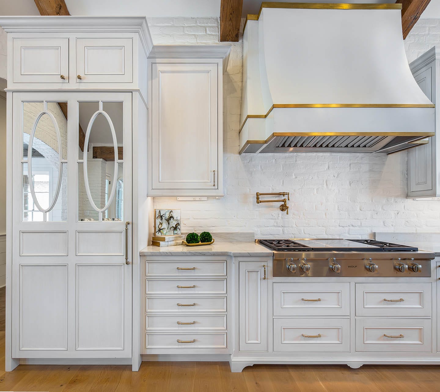 Kitchen island with antique door motif