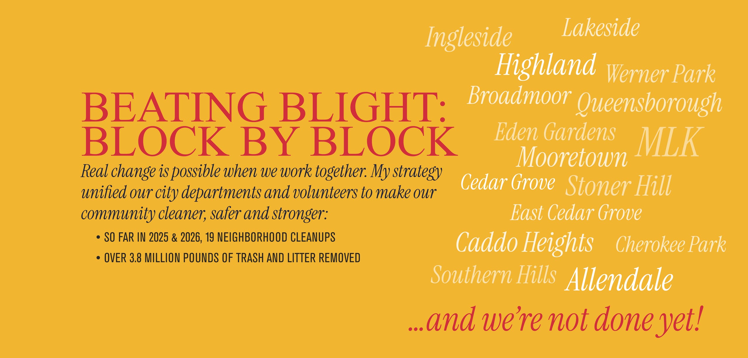 Beating Blight: Block by Block campaign graphic highlighting Shreveport neighborhood cleanups and litter removal.