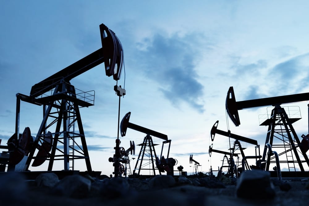 Oil pumpjacks in a field