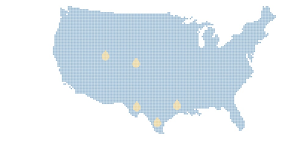 Map showing Maven's focus areas across the United States