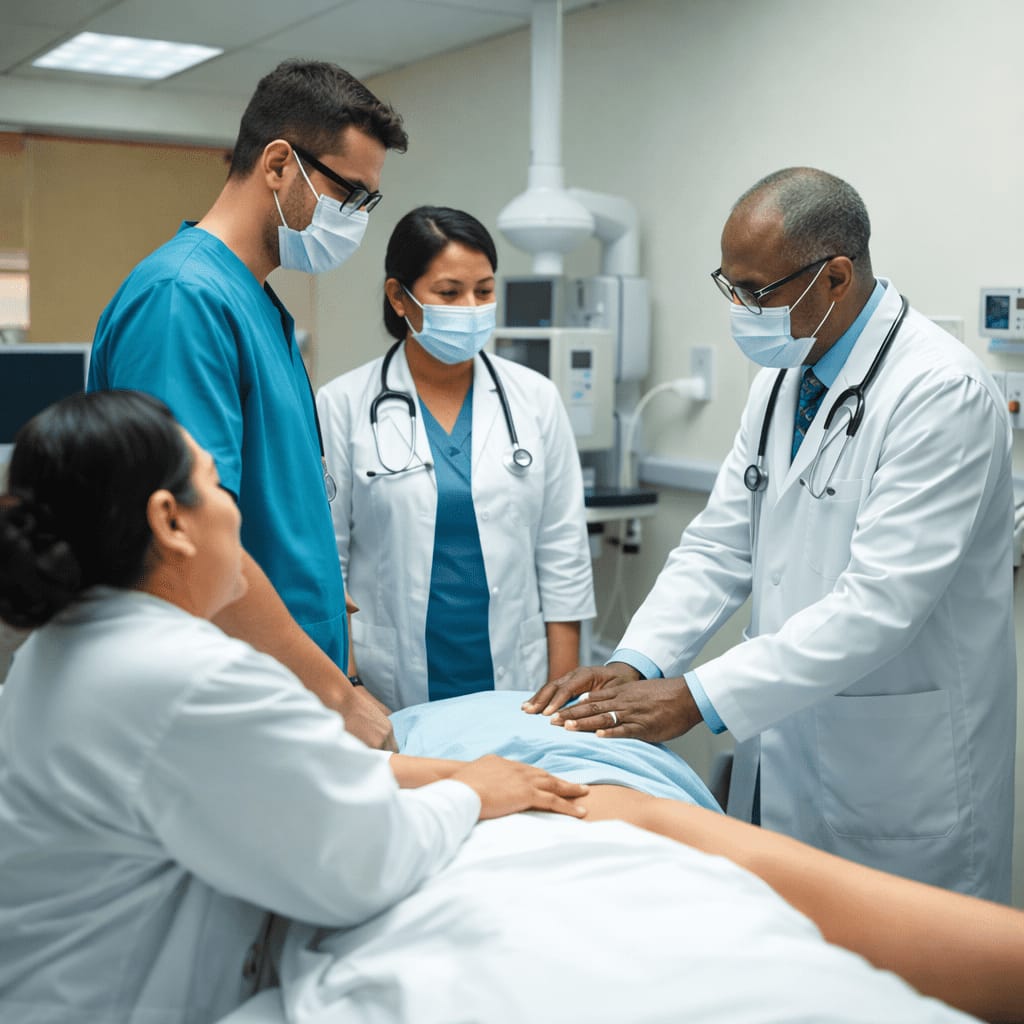 Medical staff caring for an injured patient