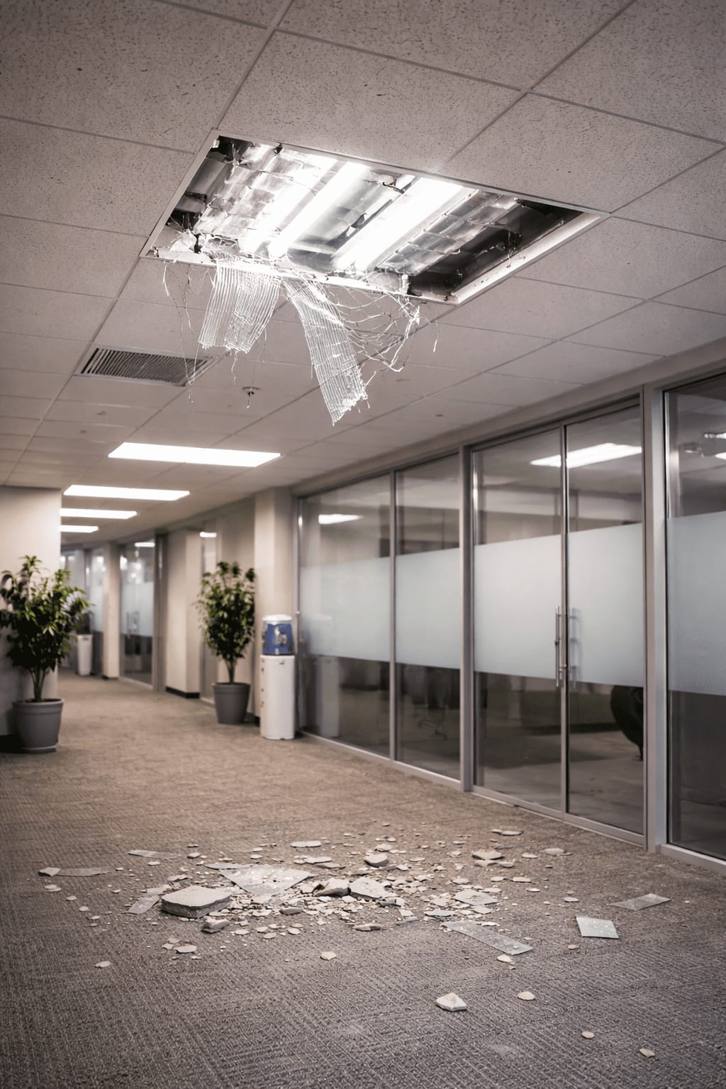 Wet floor creating a fall hazard