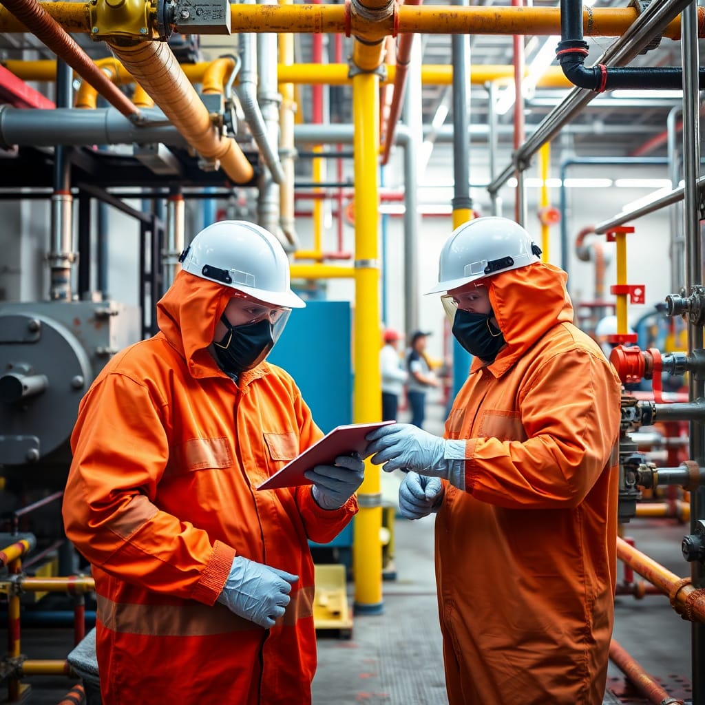 Worker inspecting an industrial tank