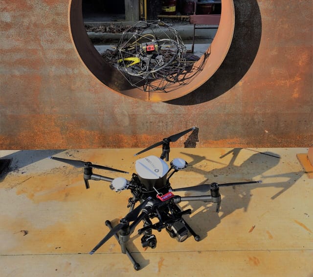 Inspection drone inside an industrial vessel