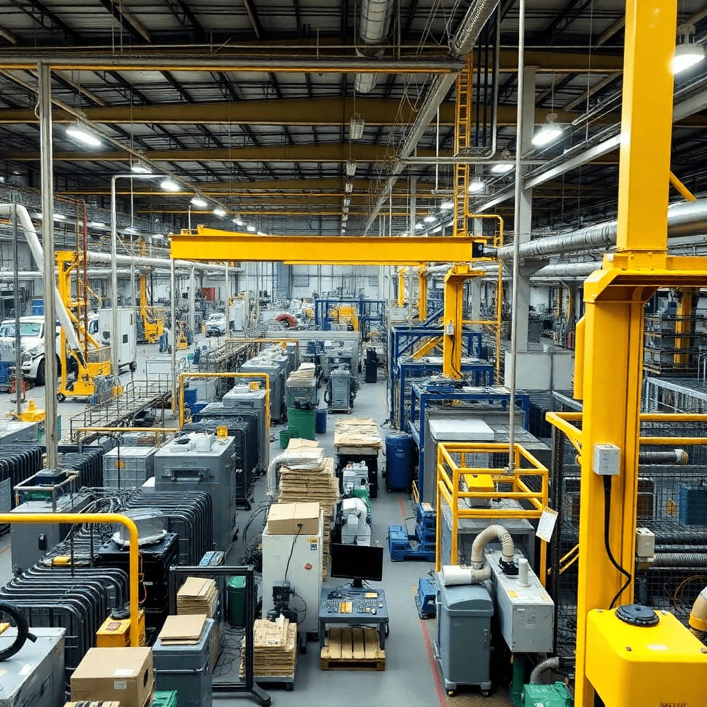 Active manufacturing lines and equipment inside a production facility