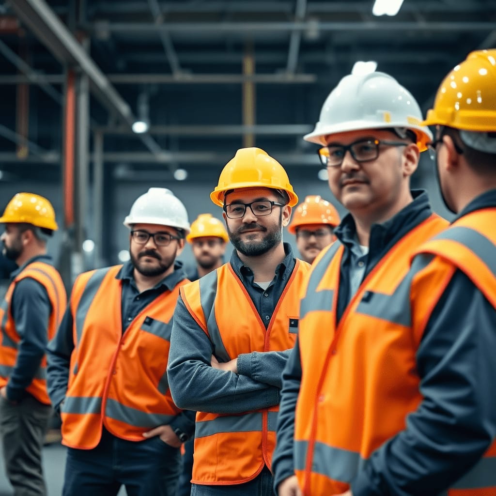 Manufacturing crew in protective gear at an industrial site