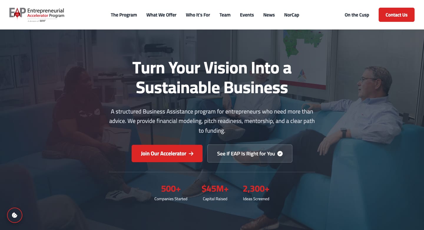 Entrepreneurial Accelerator Program website homepage