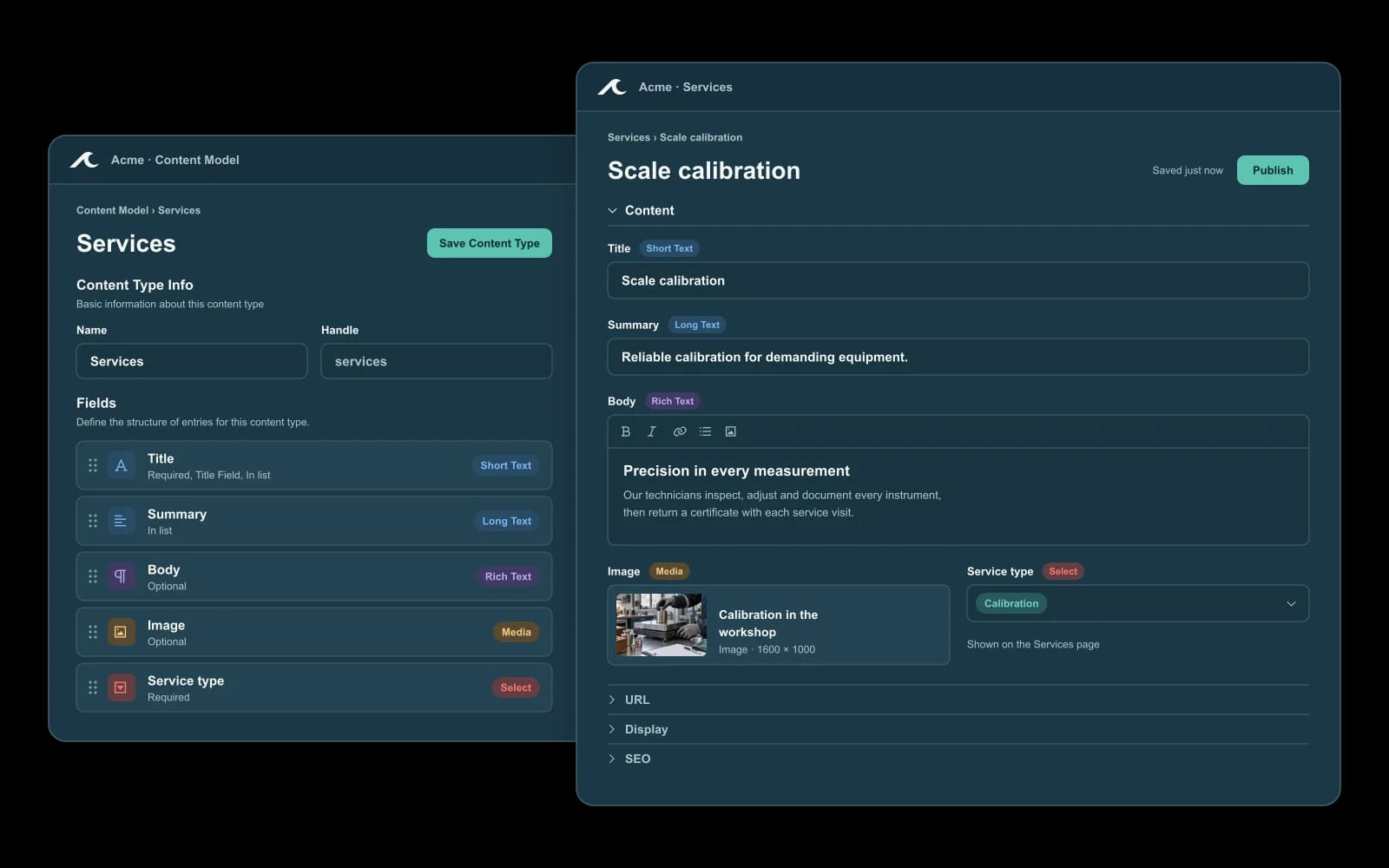 Illustrative Waves content model beside a content entry