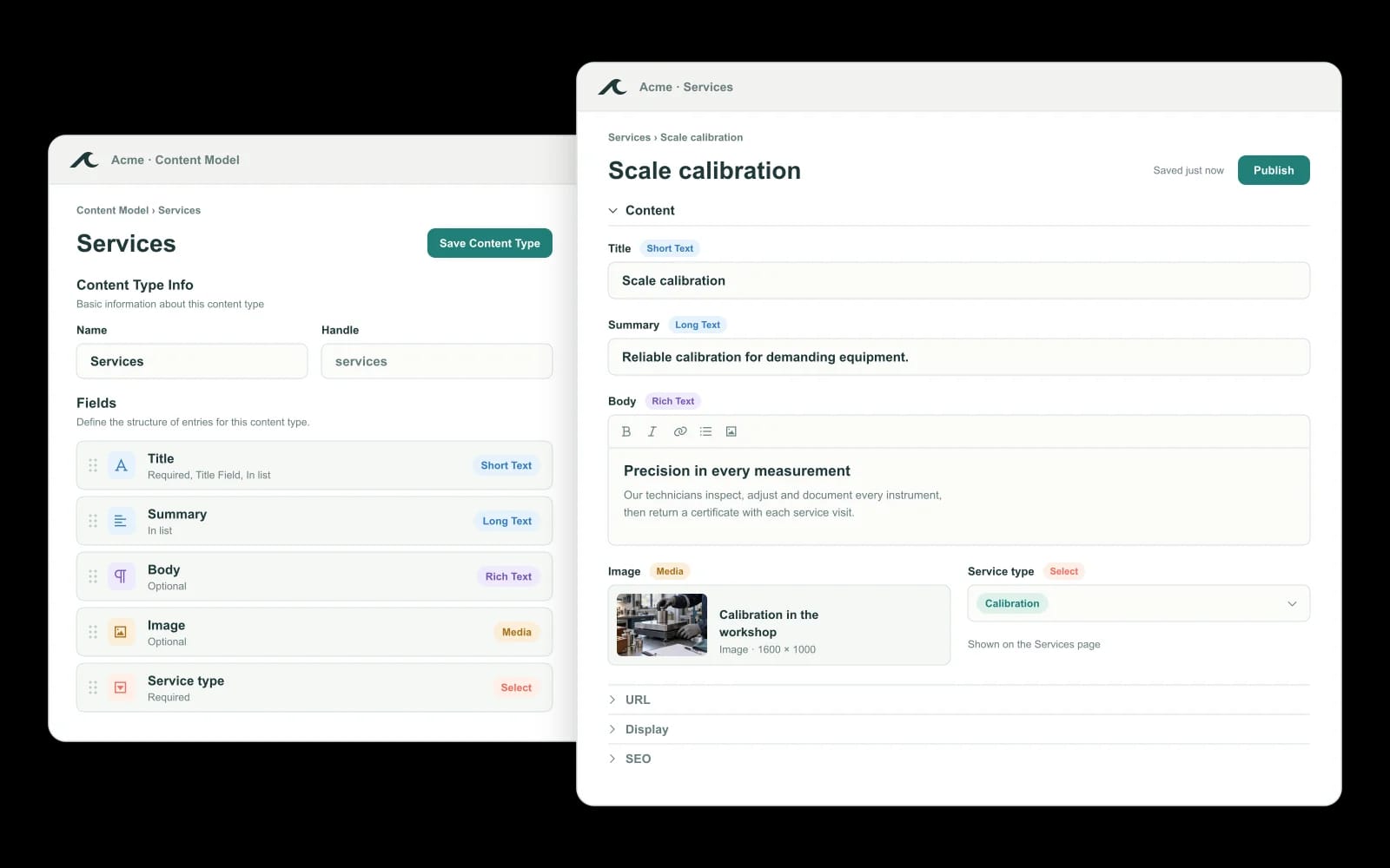 Illustrative Waves content model beside a content entry